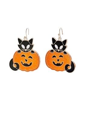 Spooky Glow in the Dark Pumpkin and Cat Nickel Free Fishhook Earrings